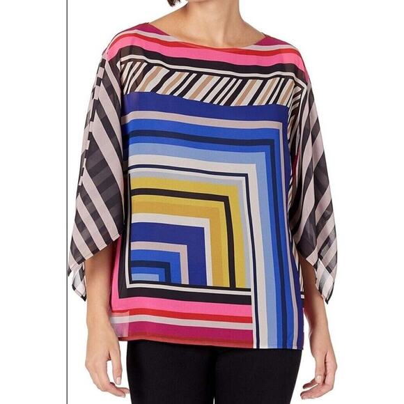 Trina Turk Mouvedre Geometric Colorful Kimono Sleeve Boho Blouse Size XS/S NEW - Picture 1 of 9